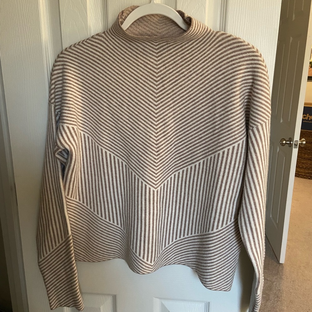 Cynthia Rowley Beige Striped Turtleneck Sweater